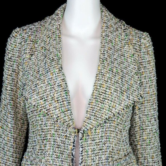 MILLY Fringe Tweed Frayed Blazer Career Jacket - Picture 2 of 7